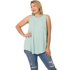 Zenana Plus Size Luxe Rayon Sleeveless Hi-Low Hem Tank Top Light Green Size 2X